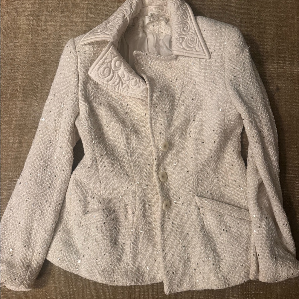 Escada Women’s Blazer White Sparkles Size 38